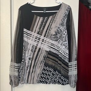 Alfani Black and White Asymmetrical Graphic Blouse